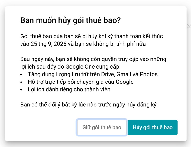 hủy gói thuê bao