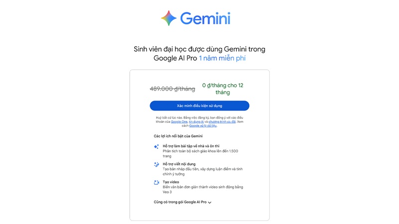 sinh viên đại học dùng gemini miễn phí