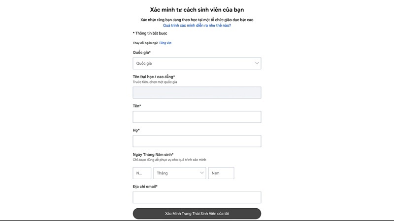 xác minh tư cách sinh viên
