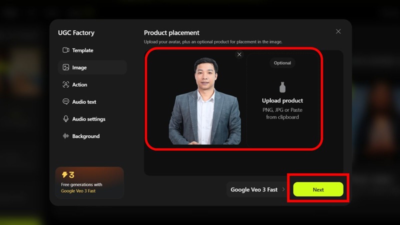 bấm next để tạo ảnh