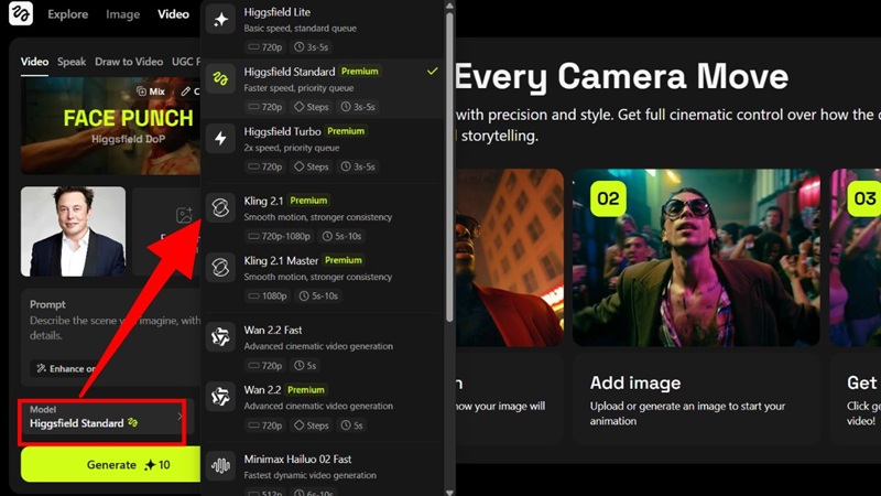 chọn mô hình tạo video