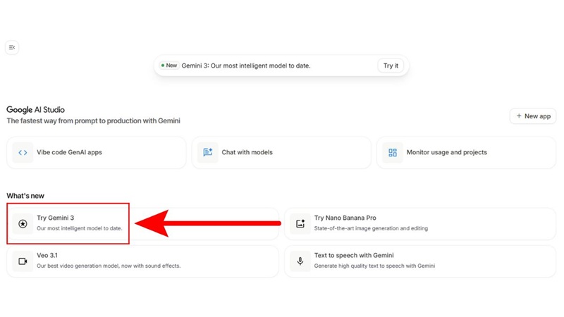 bấm dùng thử gemini 3