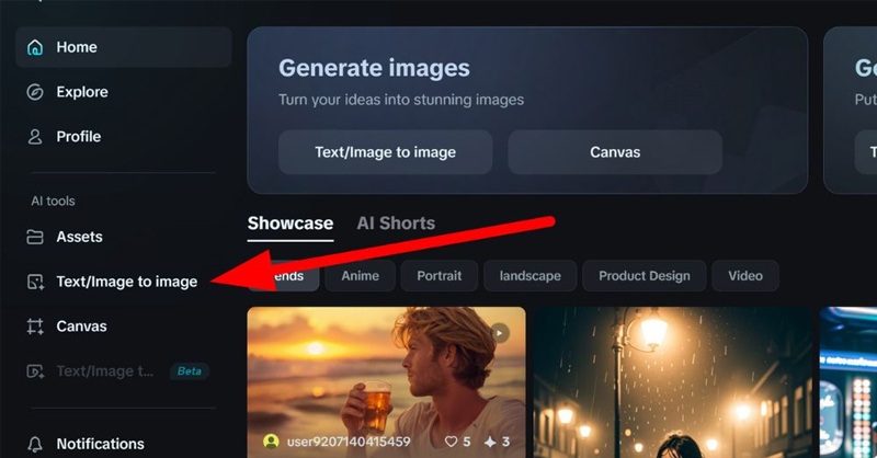 Nhấn chọn mục Text/Image to Image để bắt đầu tạo ảnh