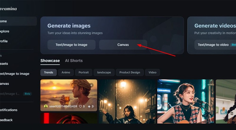 Chọn mục Canvas để vào tính năng Chỉnh sửa ảnh