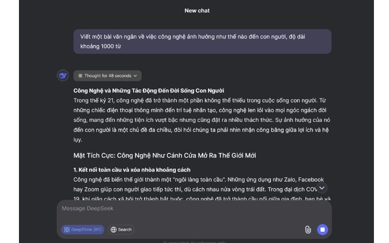 trả kết quả deepseek