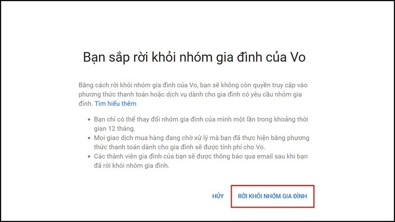 hoàn tất khỏi nhóm gia đình