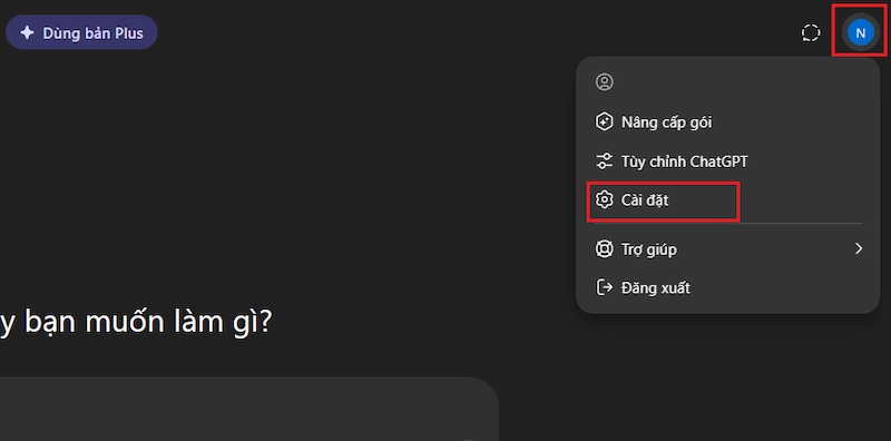 mở cài đặt trên máy tính