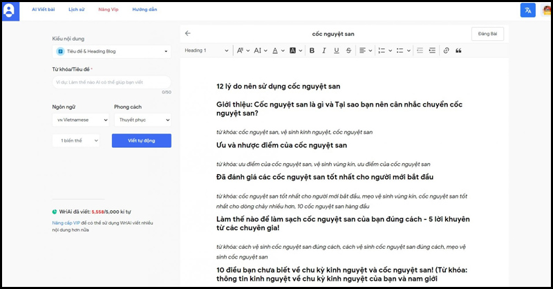 WriAI viết content