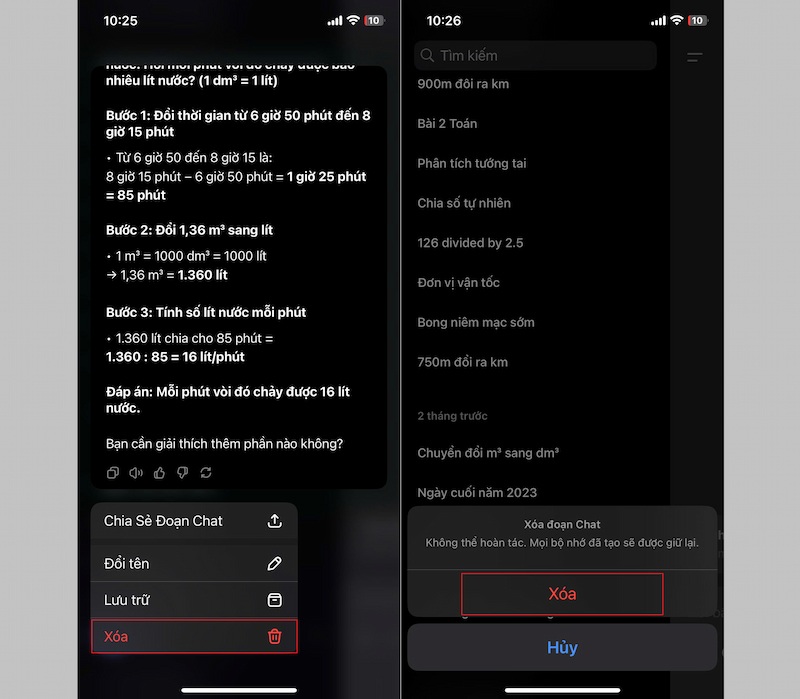 cách xóa chatgpt trên điện thoại