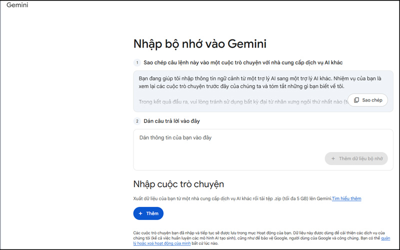 nhập lại bộ nhớ gemini