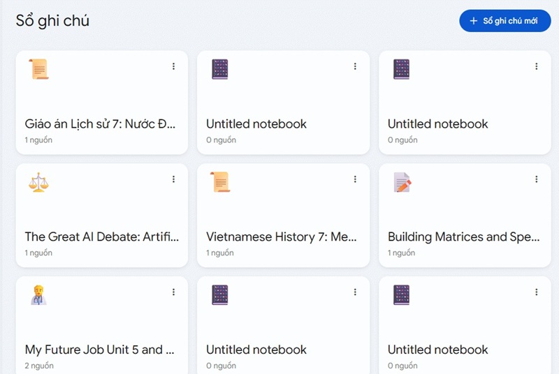 sổ ghi chú tạo trong tài khoản notebooklm