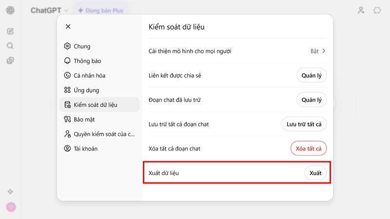 xuất dữ liệu chatgpt