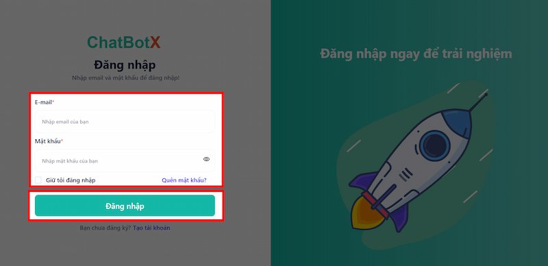 đăng nhập chatbotx