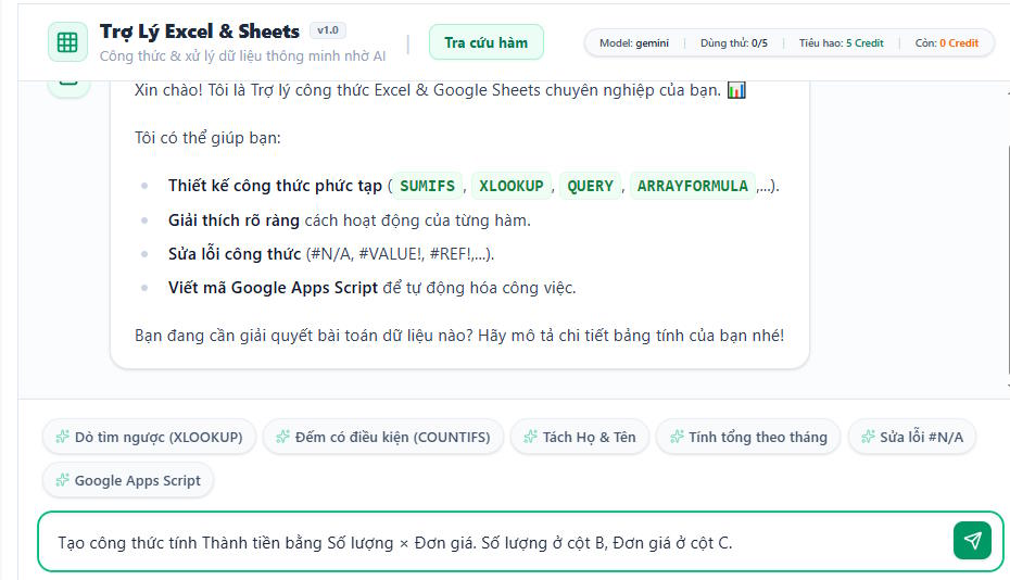 trợ lý excel google sheets