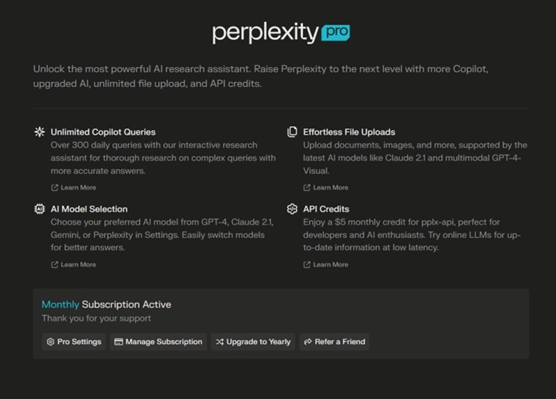 tài khoản perplexity pro